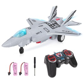 ele ELEOPTION RC Fighter Jet Toy Remote Control Plane Vehicle with Flashing Lights and Sound Airplane Toys for Kids 3 4 5 6 7 8 Years Boys Girls Gift Gray