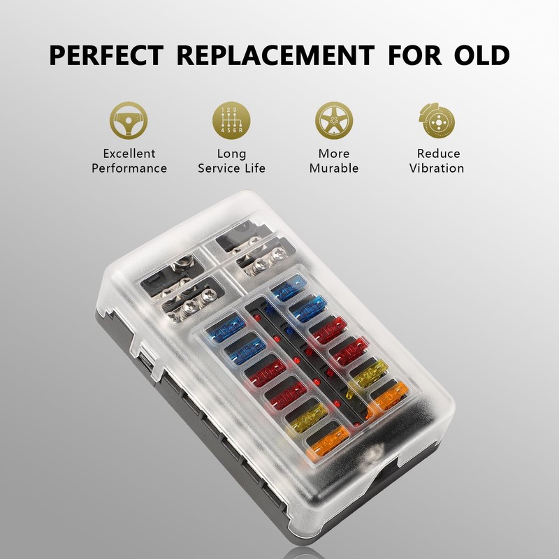 ZEALfix 12 Compartment Car Fuse Holder Fuse Box for Motorhome
