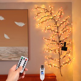 AOLTNRC Cherry Blossom Branches Lights, 48 LED 5.25 FT USB-Powered Twig Garland with Remote, 8 Lighting Modes, Willow Vine for Wedding Christmas Party Home Indoor Decor