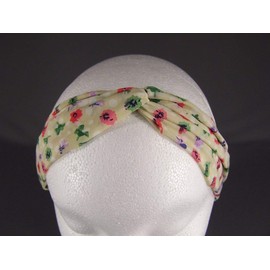 Cream Floral Turban Twist Headband Stretch Soft Chiffon Fabric 1.5" Wide Turband Girls Headbands For Women