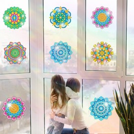CAYUDEN Diamond Art Window Suncatcher, 6pcs Diamond Painting Window Sun Catchers for Children Mandala Stained Glass Window Stickers DIY Gem Art and Craft Kit Diamond Art Kits for Adults, Kids, Decor