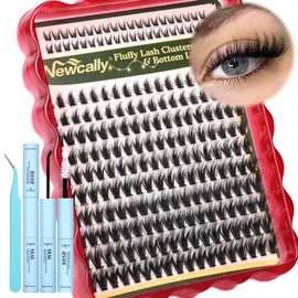 Lash Clusters Kit Fluffy Eyelash Clusters Kit Manga DIY Lash Extension Kit D Curl 10-16MM Spiky Individual Lashes Kit Cluster Lashes with Bottom Lashes by Newcally
