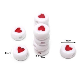 Honbay 200PCS Flat Round Acrylic Loose Beads Spacer Beads with Red Heart for DIY Crafts or Jewelry Making