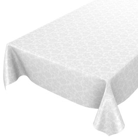 ANRO Oilcloth Tablecloth Oilcloth Washable Tablecloth Flowers Plain White Relief Print Damask 100 x 140 cm
