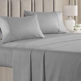 100% Cotton King Sheets Light Grey (4pc) Silky Smooth, Cooling 400 Thread Count Long Staple Combed Cotton King Sheet Set â 400TC High Thread Count King Sheets - King Bed Sheets All Cotton 100% Cotton