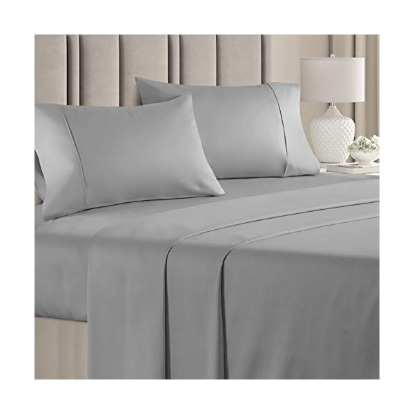 100% Cotton King Sheets Light Grey (4pc) Silky Smooth, Cooling