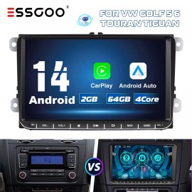 ESSGOO 9" 2+64G CarPlay Car Stereo Android 14 Radio GPS for VW Golf MK5 6 Passat Jetta