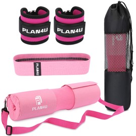 Plan4U Barbell Pad Set for Squat Hip Thrusts Upgraded Workout Foam Weight Lifting Bar Cushion Shoulder Neck Support with Anti-slip Grain, Fits Standard Olympic Bars and Smith Machine, 2 Gym Ankle