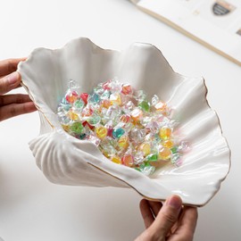 Sea Shells Decorative Bowl - 7.9 in White Clam Shell Dish, Fruit Holder, Key Tray, Candy Dish, Coastal Ocean Centerpieces for Entryway, Living Room, Bathroom, Beach House, Nautical, Shelf Decor