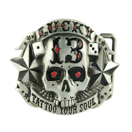 Belt Buckle, Western Cowboy Skull Head Belt Buckle, Lucky Metal Men's Belt Buckle, Goth star ghost head Buckle,Silver, 3.1inch*2.5inch, 2.33Oz