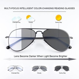 LJIMI Aviator Photochromic Progressive Multifocus Reading Glasses Multifocal Transition Sun Readers for Men Women UV Protection Sunglasses Blue Light Blocking Computer Eyeglasses Anti Glare Eyewear