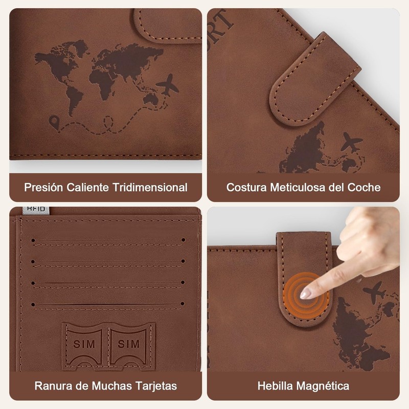 Porta Pasaporte con Bloqueo RFID, Porta Pasaporte y Visa Impermeable,