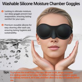 Moisture Chamber Glasses for Dry Eyes - Vowleike Soft Silicone Sleep Goggles, Reusable Comfortable & Lightweight Sleep Mask, Elastic and Stretchable Strap with A Carrying Bag (Matte Black)