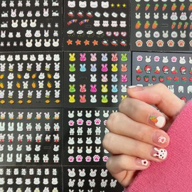 30Pcs Easter Nail Art Stickers Cute Cartoon Bunny Nail Decals 3D Self Adhesive Nails Art Supplies Glitter Rabbit Star Heart Flower Nail Design Sticker for Women DIY Easter Nail Decorations Accessories
