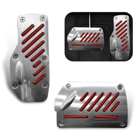 JawGrew Car Pedal Covers, Aluminum alloy pedal set, Brake Throttle Safty Anti-skid Rubber Strip Pedal Cover, Foot Pedal Modification Interior Clutch, Universal for Automatic Transmission Cars (Red)