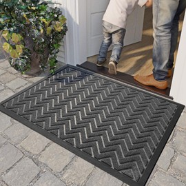 DEXI Door Mat Indoor Outdoor Durable Rubber Doormat, 35"x23", Waterproof, Easy Clean Low-Profile Mats for Entry, Garage, Patio, Chevron Dark Grey