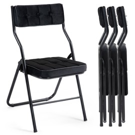 HOMEFUN Padded Folding Chairs 4 Pack - Foldable Dining Chair with Cushion, Portable and Assembled Extra Chair for Guests Kitchen Office Wedding Party Black