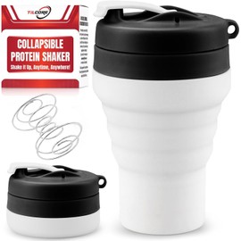 Tilcore Protein Shaker Bottle Collapsible - Food-Grade, Leakproof Lid 600mL/20oz Shaker - Reusable Silicone Shaker Cups for Protein Shakes for Gym-goers & Travelers