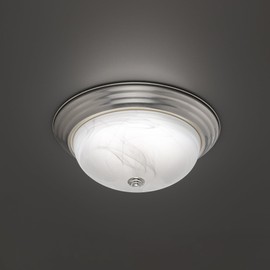 East Grove Home Builder Essential Collection LED 20W 15in Round Flush Mount Ceiling Light with White Marbled Glass and 5-CCT Selectability 2700-3000-3500-4000-5000K and in Brushed Nickel