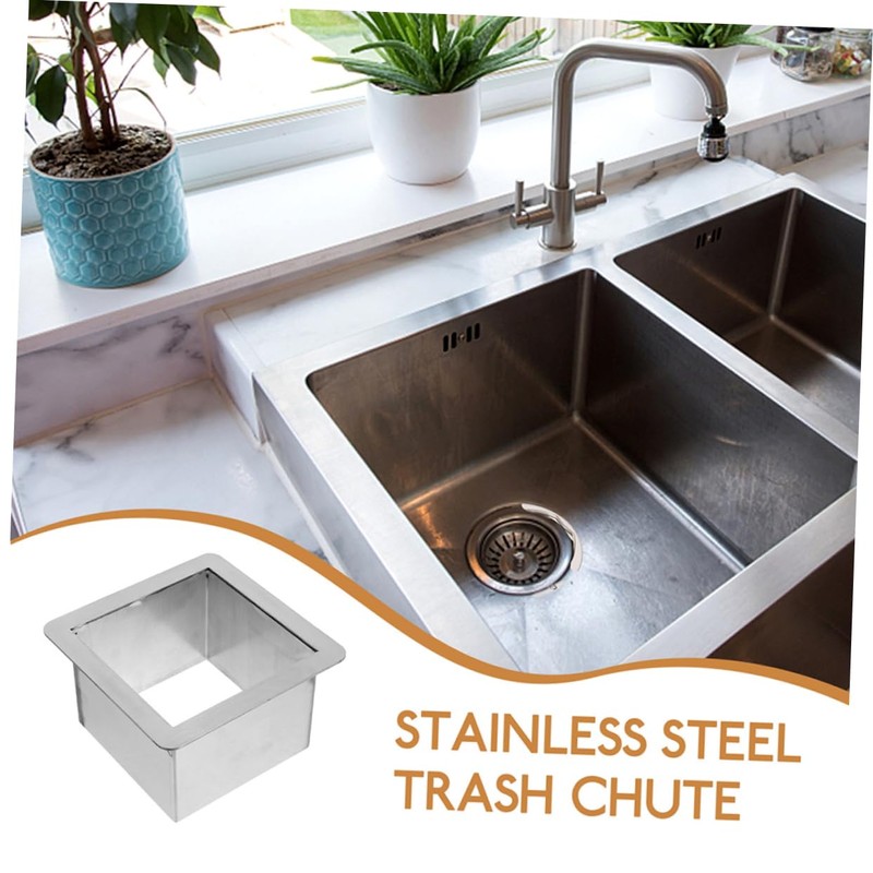 Ipetboom Stainless Steel Trash Chute Grommet Square Countertop Waste Disposal