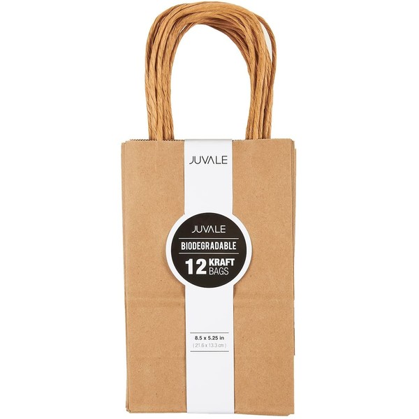 Brown Kraft Bag, Birthday Party Gift Favor Bag Set - 12 Count - Small