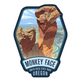 Die Cut Sticker Smith Rock State Park, Oregon, Monkey Face, Contour Vinyl Sticker 1 to 3 inches (Waterproof Decal for Cars, Water Bottles, Laptops, Coolers), Small