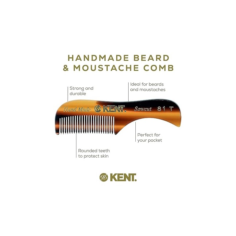 Kent The Hand Made Comb for Beard and Moustache, Sawcut