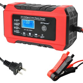 JESTMOTOR 6-Amp Battery Charger, 12V 24V Automatic Smart Car Charger, Battery Maintainer Trickle Charger and Battery Desulfator with Temperature Compensation