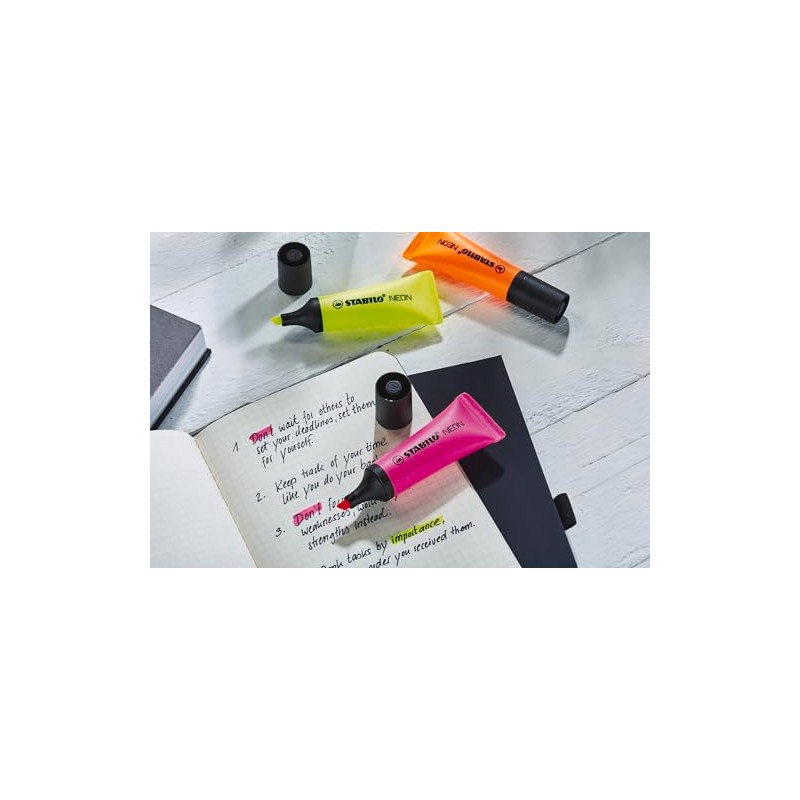 STABILO Neon Marcatextos - Resaltador Neon con 4 Pzas