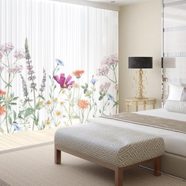 Fereyis Floral Sheer Curtains for Living Room 84 inch Length 2 Panels Set Elegant Pink Purple Flower Printed Window Curtain Chiffon Drapes for Bedroom