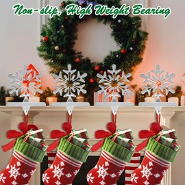 Christmas Snowflake Stocking Holders for Mantle Set of 4, Sliver Non-Slip Snowflake Christmas Stocking Hangers, Sturdy Stocking Hook, Metal Stocking Holder for Fireplace Christmas Decorations