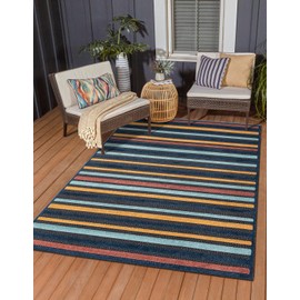 Unique Loom Belize Outdoor Collection Area Rug - Altun (7' 1" x 10' Rectangle, Charcoal/ Light Blue)