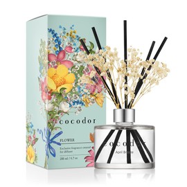 COCODOR Reed Diffuser Set with Preserved Baby's Breath with Sticks/April Breeze / 6.7oz / Scent Fragrance Oil Diffuser for Bedroom Bathroom Home Décor