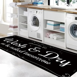 Laundry Room Rug Non Slip Floor mats Farmhouse Large Laundry Rugs for Laundry Runner Room Mat Washer and Dryer Carpet Laundry Room Decor 20x59inch(Black)