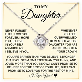 To My Daughter Necklace From Dad, Valentine’s Day Jewelry Gift For Adult Daughter, Meaningful Daddy-daughter Necklace, Birthday, Graduation Gift From Her Mother (LED Luxury Box, 14k White Gold)