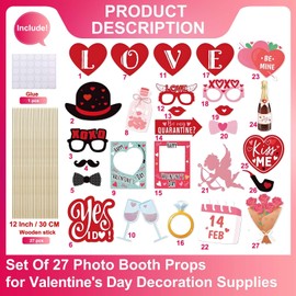 Happy Valentine's Day Photo Booth Props 27 Pcs Valentines Day Selfie Photobooth Props Decorations,Valentine Photo Props Funny Backdrop Decorations Wedding Party Selfie Posing Signs DIY Craft Supplies