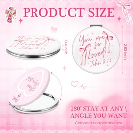 Geelin 6 Pcs Coquette Pink Bow Compact Mirror Christian Bible Verse Mirrors for Purse Small Pocket 1x/2x Magnifying Portable Makeup Double Sided Travel Mirror Party Favors Gifts for Women Girls