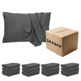 LINENLINE 24 Pack Pillowcases Queen Size with Envelope Closure, Soft Brushed Microfiber Pillow Cases Set for Hotel, Therapy Clinic, Fabric Markers, 20x30 Inches, Grey