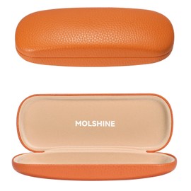MOLSHINE Hard Shell PU Leather Glasses Case,Travel Portable Eyeglass Case for Men Women Girl Travel Study Work (Orange)