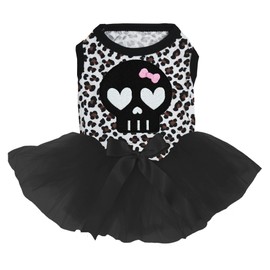 Petitebella - Vestido de perro con cara de calavera negra (leopardo/negro, mediano)