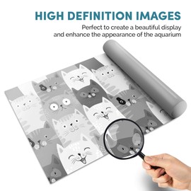 Fish Tank Background 90x45cm BW - Cute Cat Audience Grey White | Poster Backdrop Decoration Paper #36368