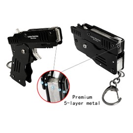 2 Packs Rubber Band Gun Toy Mini Metal Folding Rubber Gun Rubber Launcher Toy Gunand with Keychain and Rubber Band 100+