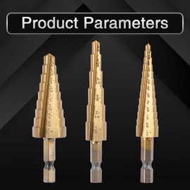 KATUR 3Pcs Classic Titanium Step Drill Bit Set, Universal Cone Saw, HSS Double Straight Groove Cutting Blades, 1/4 Inch Hex Shank, 3/16-1/2,1/4-3/4,1/8-1/2 Inch Total 28 Sizes (Gold)