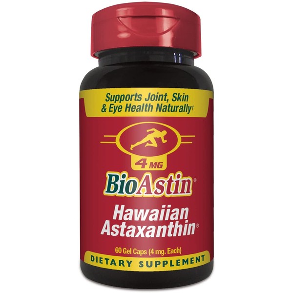 BioAstin Hawaiian Astaxanthin 4mg, 60 Count - Hawaiian Grown Premium Antioxidant - Supports Recovery from Exercise + Joint, Skin, Eye Health Naturally