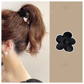 Allereya Vintage Flower Hair Claw Clip Acrylic Flower Claw Clip Black Flower Hair Clip Barrette Strong Hold Head Clip Hair Accessories for Women and Girls