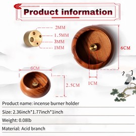 RE RELIURE Round Wooden Mini Incense holer Incense Plate Incense Catcher Bowl Incense Burner, 4 Incense Holes Suitable for Most Incense Types