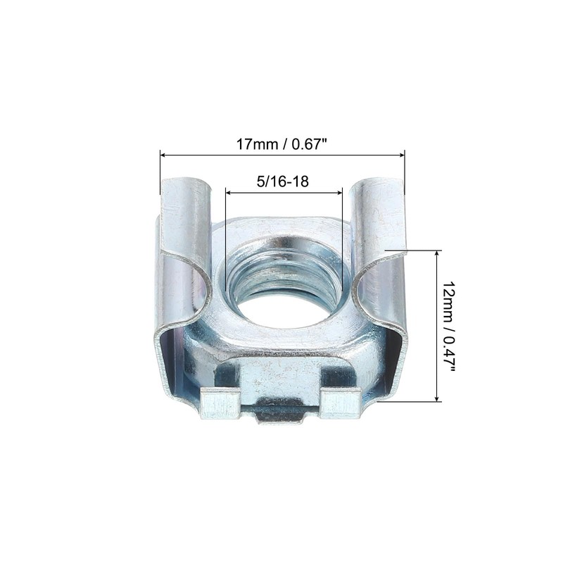 sourcing map 5/16-18 Cage Nut, 25Pcs Snap-in Cage Nuts, Carbon