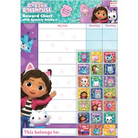 Paper Projects 01.70.30.051 Gabby's Dollhouse Everyday Reward Includes 56 Sparkly Stickers | Colourful Chart is Wipe-Clean, Mulitcoloured, 29.7cm x 42cm