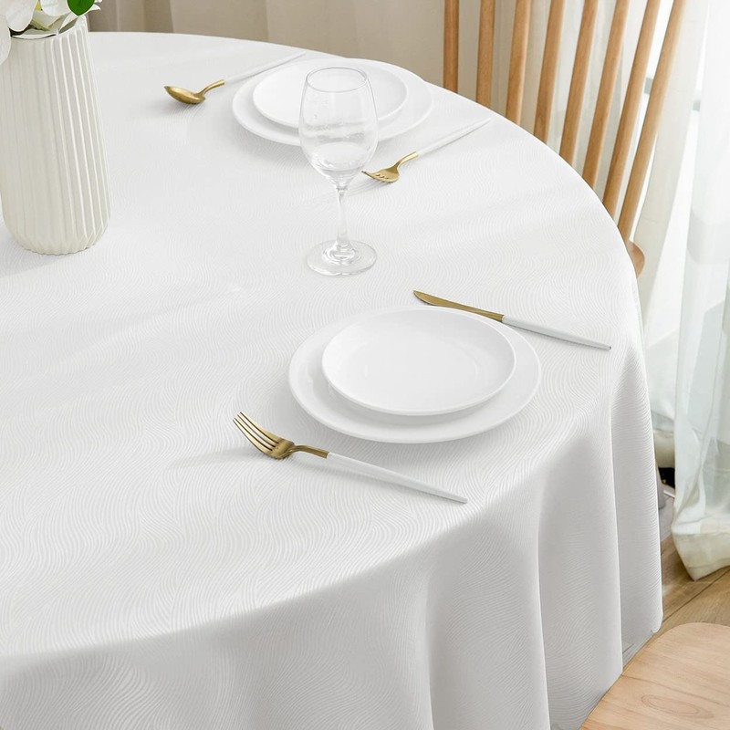 SPRICA Round Jacquard Tablecloth 160cm Water Resistance Solid Colour Heavy