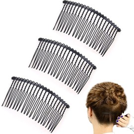XINCHENG 3Pcs Hair Comb, 20 Teeth Black Hair Clip Combs, Metal Hair Side Combs Hair Fork, Hair Combs Slides for Women, Hair Clips Accessories for Women Girls